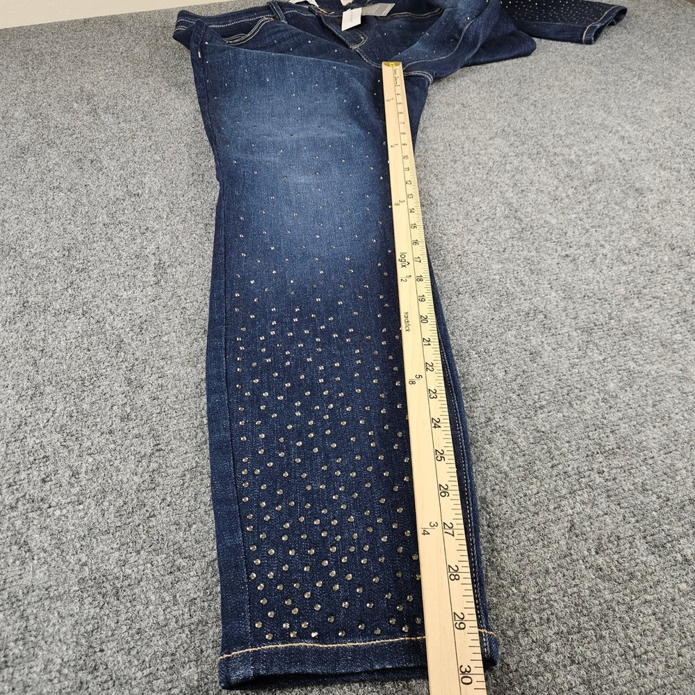 Lane Bryant Signature Fit Skinny Jeans Mid Rise Rhinestone Stud Dark Wash 14 NEW - Picture 4 of 13